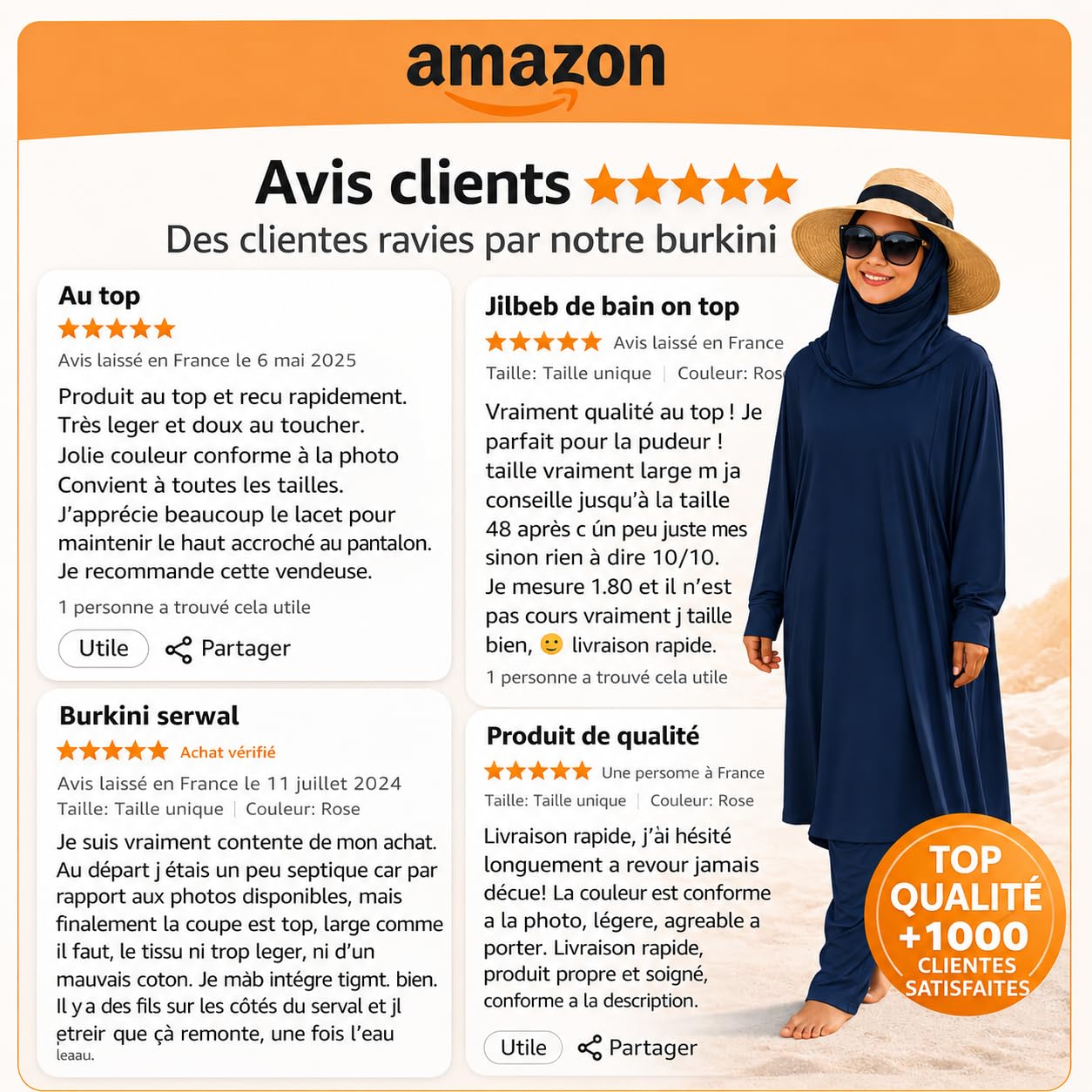 NAJMA Jilbeb de Bain Femme 3 Pièces – Burkini Modeste avec Hijab Intégré – Maillot de Bain Couvrant Anti-UV UPF50+ – Séchage Rapide, Respirant – Plage Piscine Sport