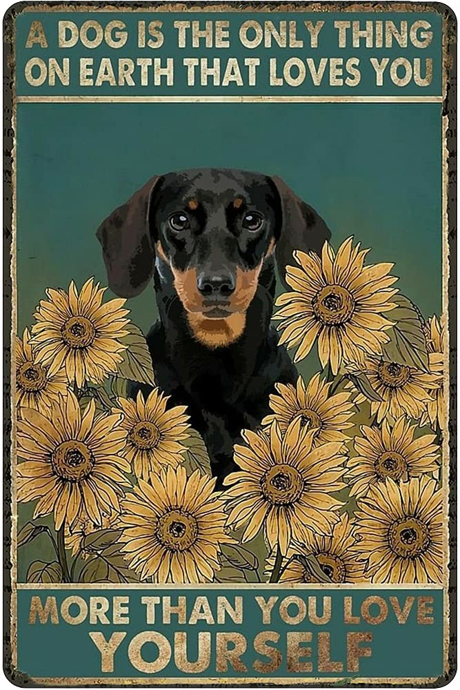 Daiercy A Dog Is The Only Thing On Earth That Loves You More Than You Love Yourself Vintage Tin Sign Vintage Tin Sign Pet Dog Lovers Gift Aluminum Metal Sign For Bar Restaurants Cafes Pubs Office 5.5X8 Inch