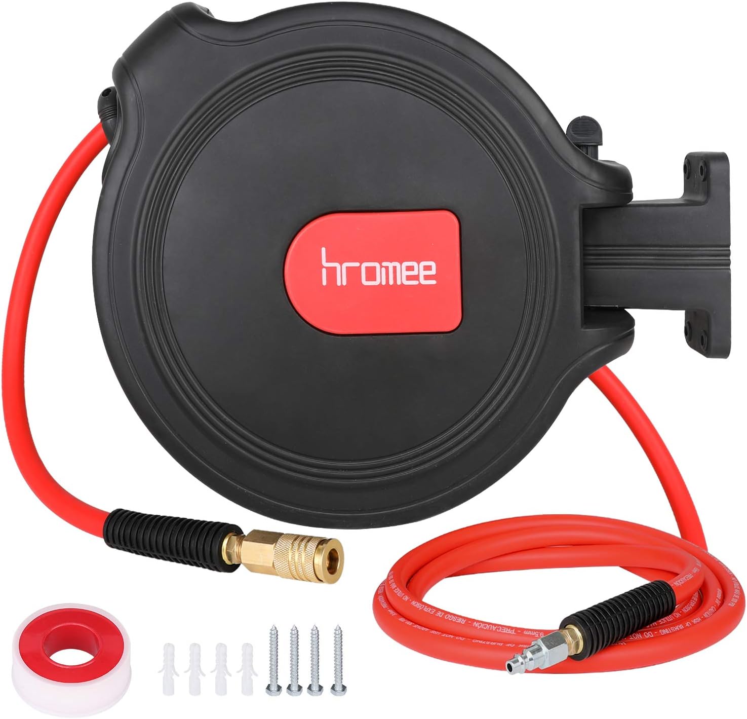 Hromee Retractable Air Hose Reel with 3/8 in. x 50 Ft Hybrid Air Hose