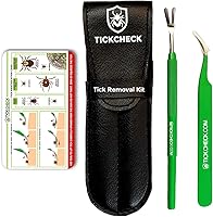 TickCheck Premium Tick Remover Kit: Stainless Steel Tools + Fine Tweezers, Leather Case & Tick ID Card for Humans & Pets