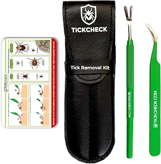 TickCheck Premium Tick Remover Kit: Stainless Steel Tools + Fine Tweezers, Leather Case & Tick ID Card for Humans & Pets