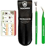 TickCheck Premium Tick Remover Kit - Stainless Steel Tick Remover + Tweezers, Leather Case, and Free Pocket Tick Identification Card (1)