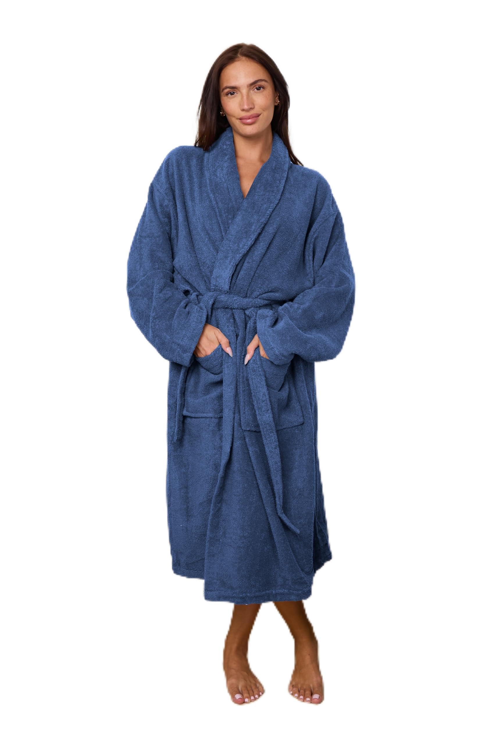 GC GAVENO CAVAILIA Terry Bathrobe Men Women | Shawl Collar Flannel Bath Robes for Men Ladies | Terry Towelling Dressing Gowns Womens Bath Robe Spa Hotel Nightwear, Navy
