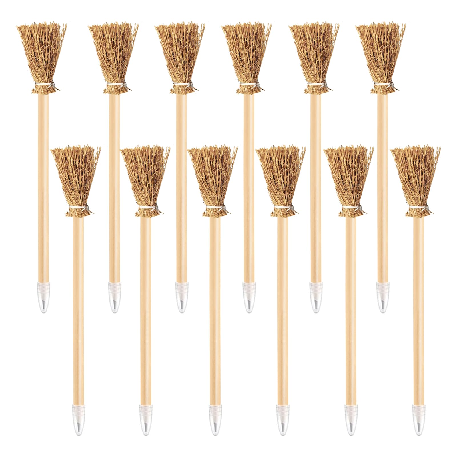 XITANLON 12 PCS Wicked Party Favors - Classroom Reward Bulk Set, Durable Wooden Broom Pens for Wicked Party, Broom Pens for Study & Events