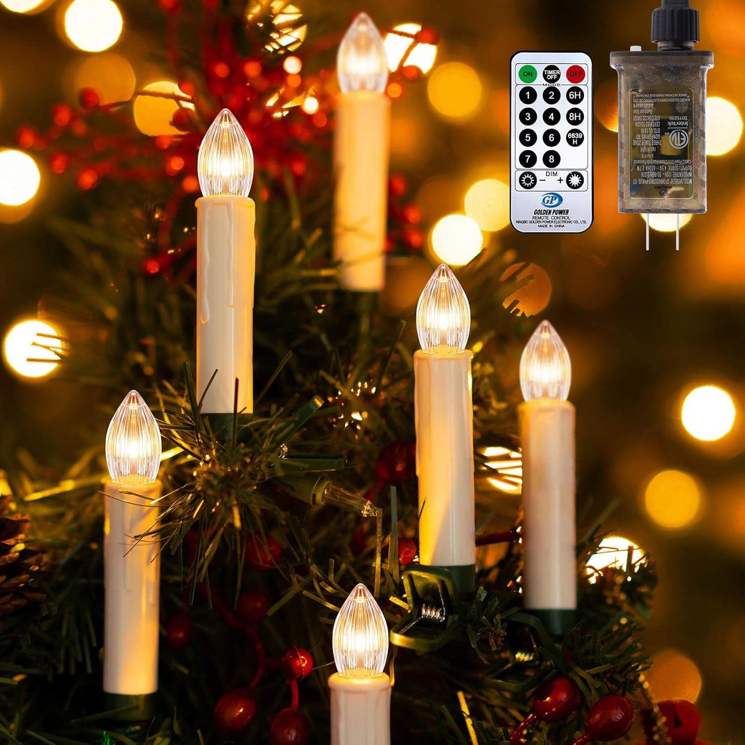 A.bigwhale Christmas Tree Candle Lights Plug in, 30 LED Flameless Clip on Candles for Christmas Trees with Remote and Timer, Xmas Holiday Celebration Decoration, Warm White