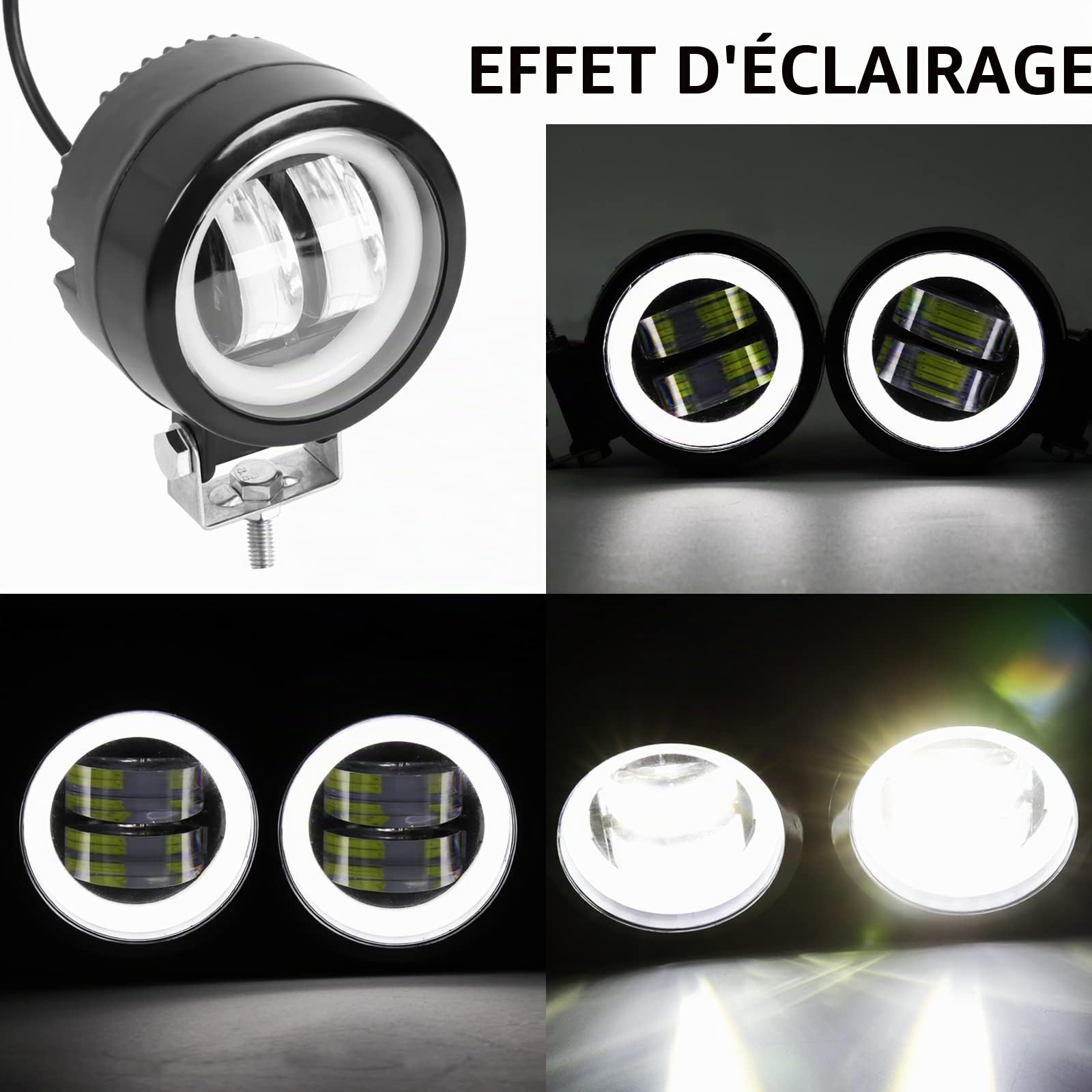 DREAMIZER Rond Phares Avant Pour Moto, 12V/24V Phares supplémentaires pour moto, Feux Antibrouillard 6000K 40W 4000LM compatible avec Jeep Wrangler ATV UTV Offroad Tracteur Camions, Étanche IP68