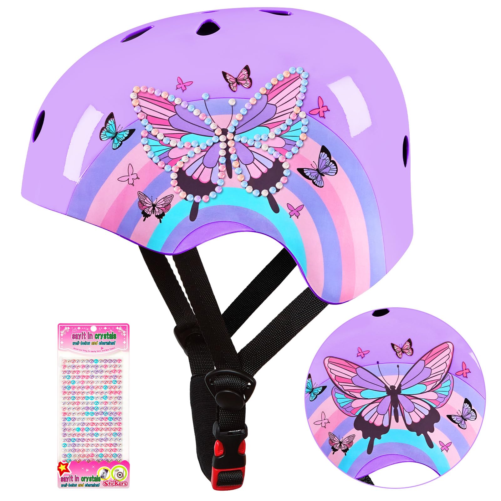 Kinder-Fahrradhelm, verstellbar, mit DIY-Aufklebern für Mädchen, Alter 3–5–8–14 Jahre, für Fahrrad, Roller, Skateboard, Rollschuhlaufen