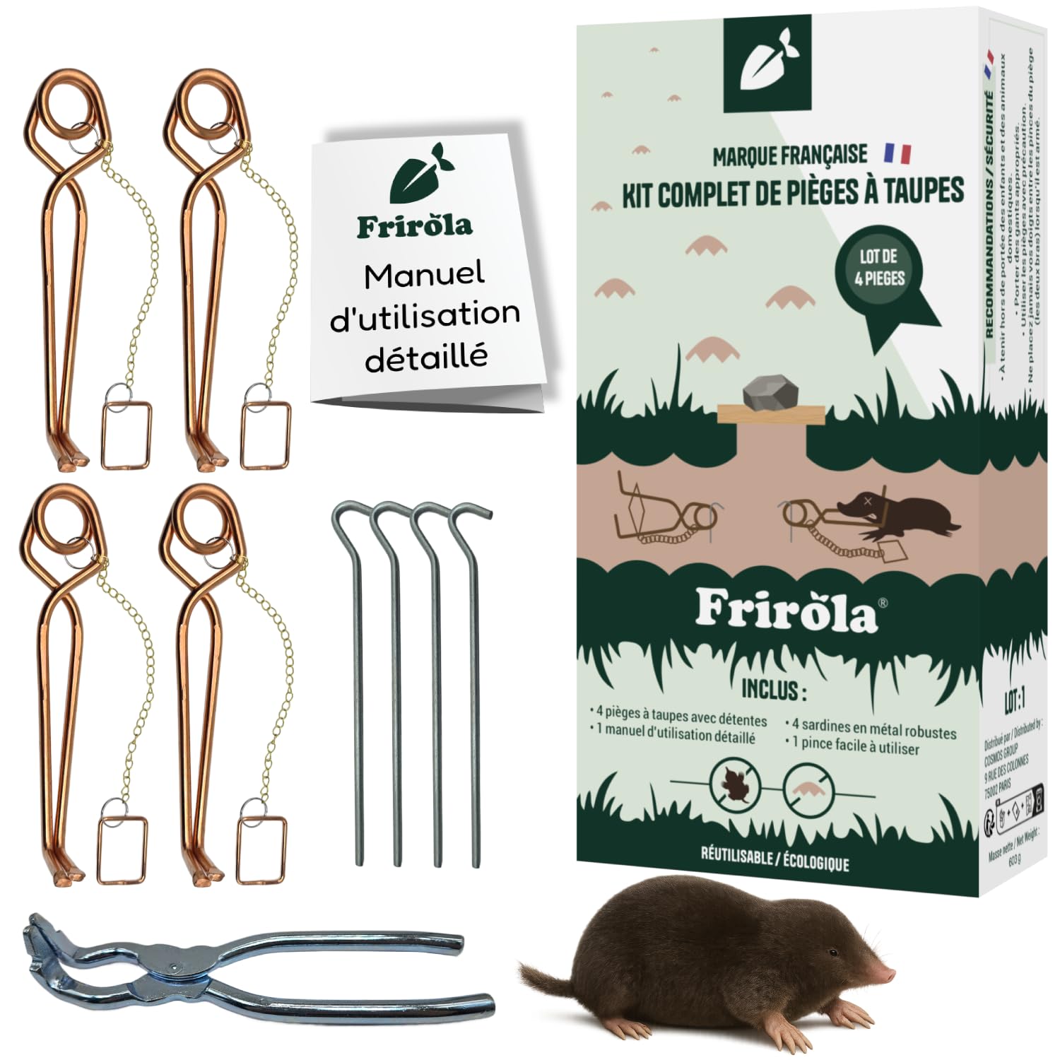 Piege a Taupe - Kit de 4 Anti Taupe Efficace - Pince Installation Facile - Putange Professionnel - Produit Anti Taupe - Anti nuisible - Détente soudée améliorée - Éliminer Les Taupes