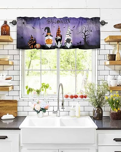 Miniatura 8 de Cortina de cenefas de Halloween para cocina, cafetería, gnomos aterradores, fantasmas, calabazas, arañas, cenefa de ventana, 1 panel de cortinas