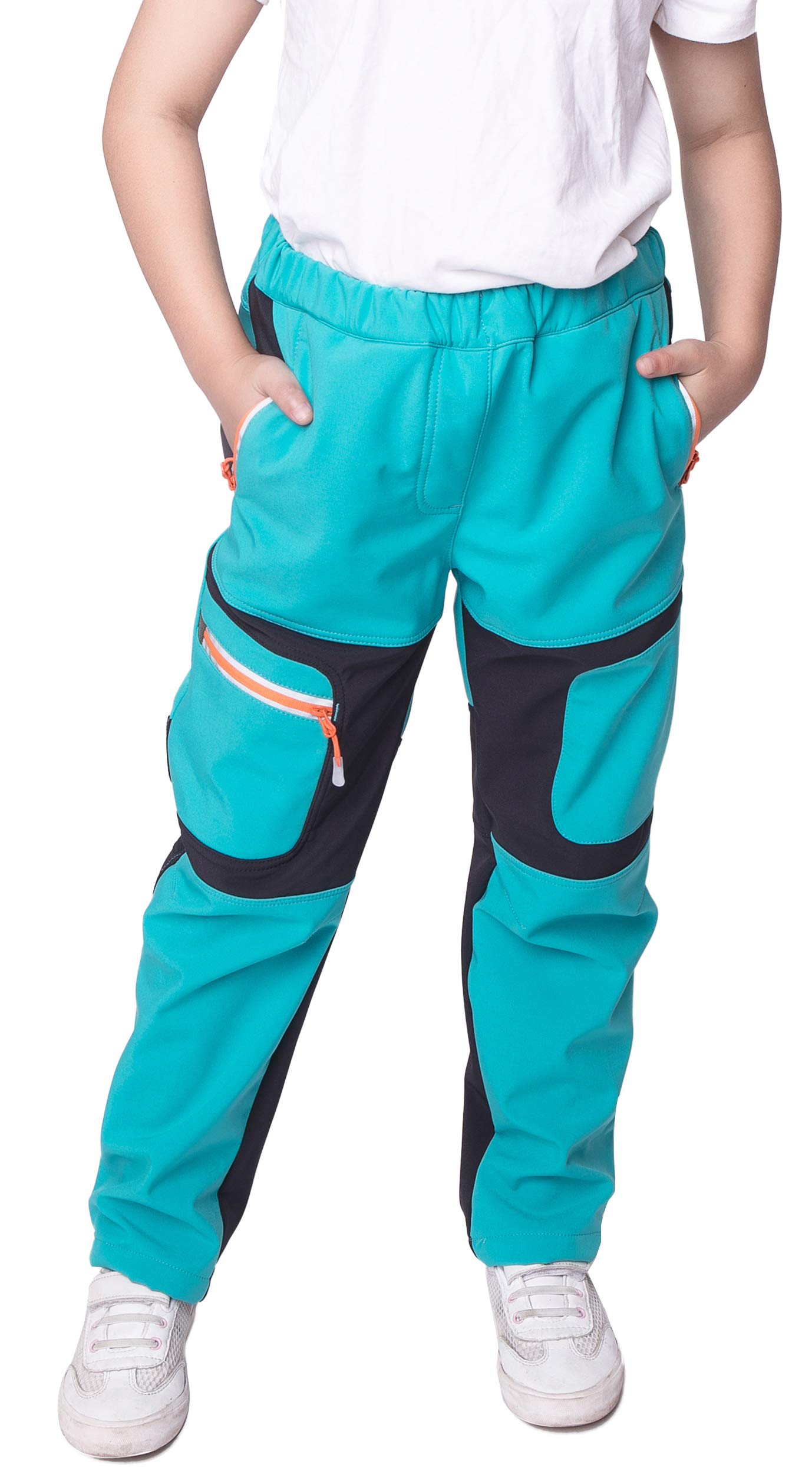 Pantalones de senderismo con forro softshell para niños, resistentes al viento, impermeables, transpirables, cálidos, para exteriores, con rayas reflectantes para niños y niñas (azul, 3XL)
