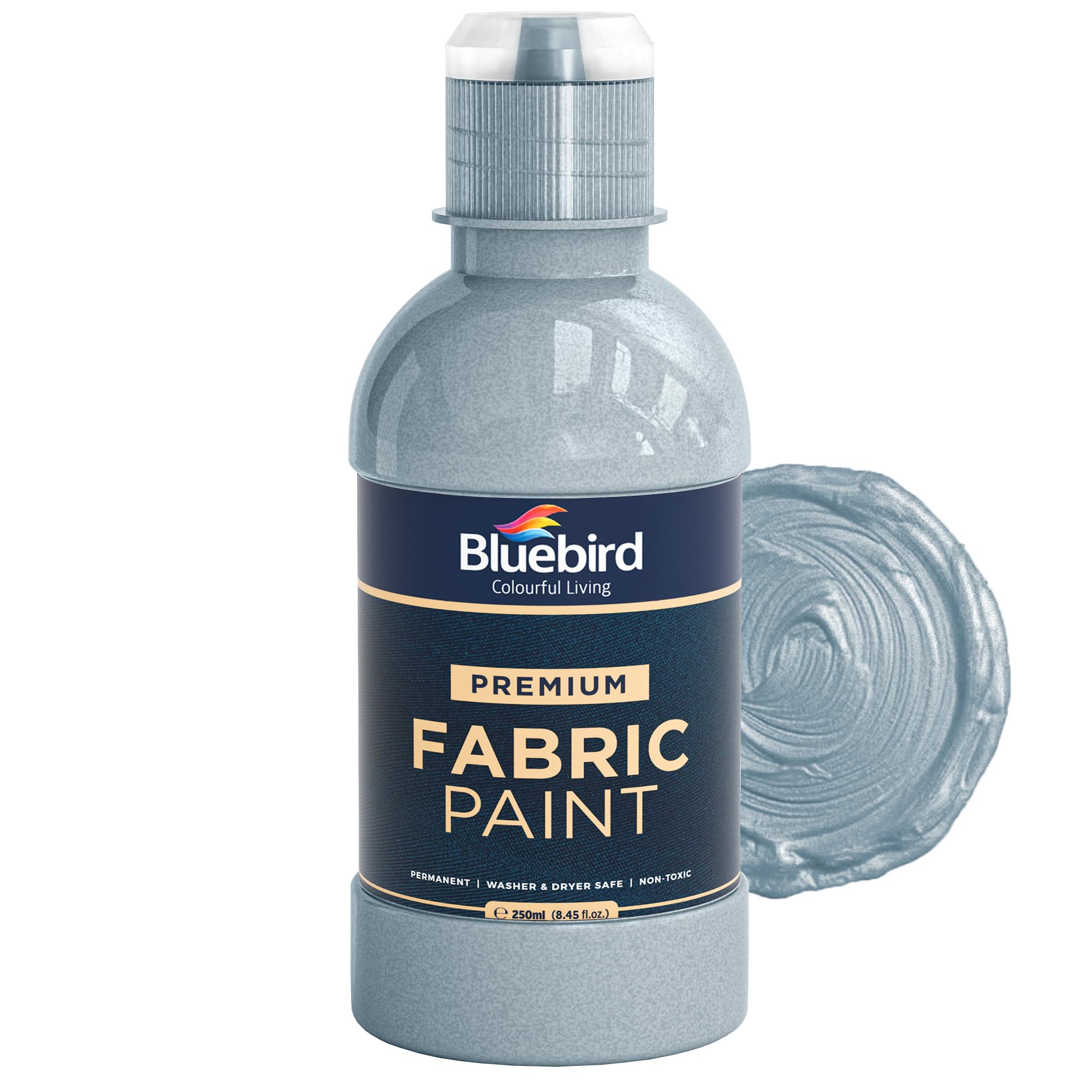 BLUEBIRD Fabric Paint, Silver, 8.5 Fl Oz, Permanent Fabric Paints for Clothes, Furniture Upholstery
