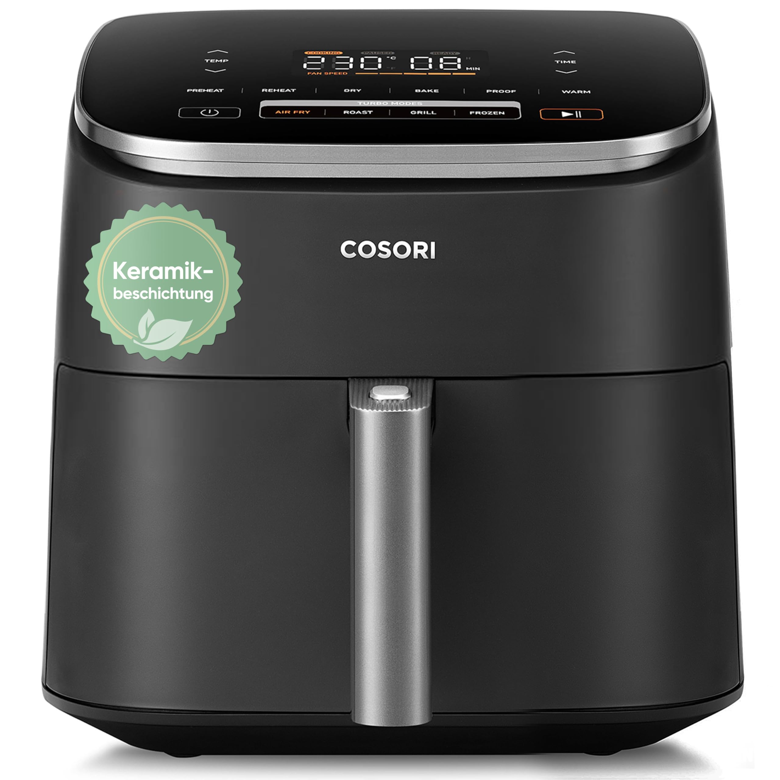 Cosori Turboblaze Airfryer mit Keramikbeschichtung, 9-in-1 Heißluftfritteuse, Backen, Grillen, Braten, Air Fryer XXL 6L, leiser DC Motor mit 5 Gebläsestufen, 87 Rezepte