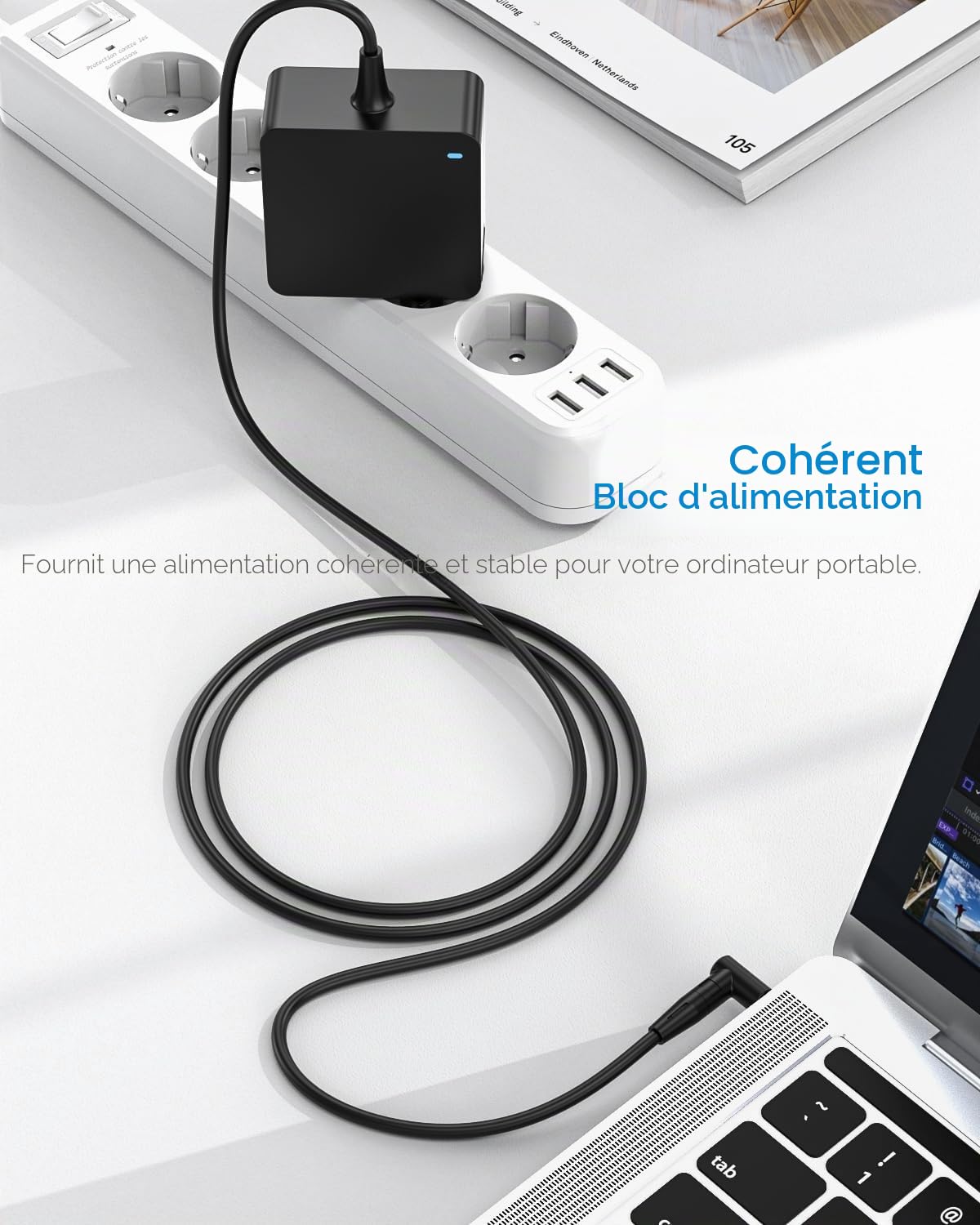 Superer Chargeur Compatible avec ASUS Ordinateur Portable, pour Vivobook, Zenbook, Expertbook, Chromebook Séries - Voyant de Marche, Câble d'alimentation Long, Connecteur Rond, 65 W/45 W/33 W