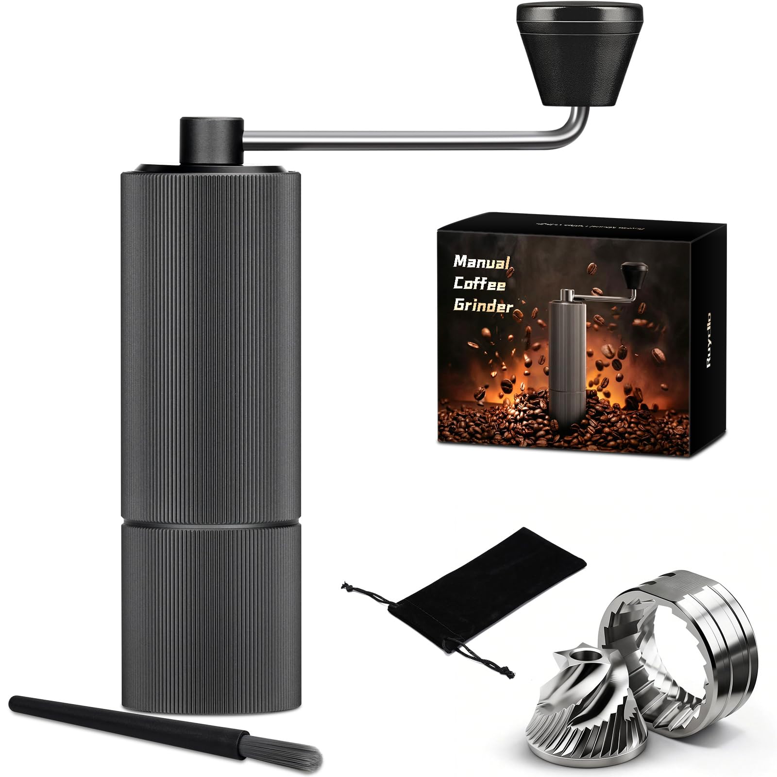 Manuelle Kaffeemühle, Handkaffeemühle mit 30 Einstellbaren Stufen, Kaffeemühle Manuell mit Edelstahl Kegelmahlwerk für Espresso, French Press, Pour Over, 30g Kapazität für Reisen, Camping Büro