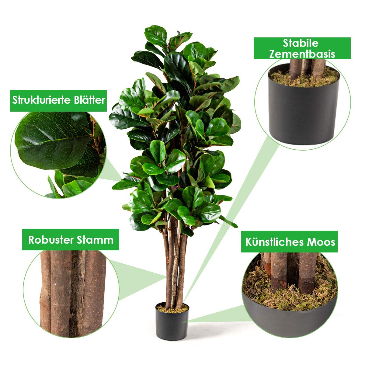 COSTWAY Kunstplanten, Groot, 160 cm, Kunstplant in Pot, Kunstboom als Echt