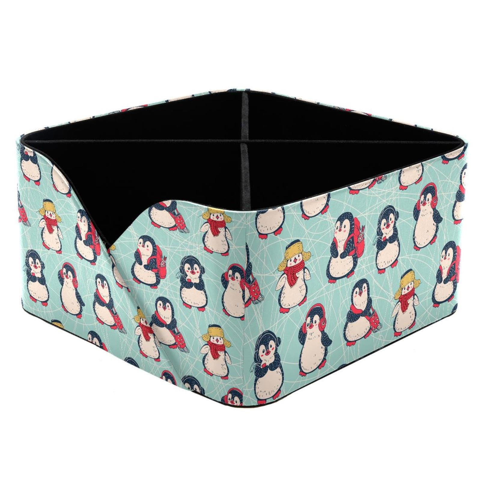 KengjuTesu Cute Animal Penguins Pattern Desktop Organizer Pen Holder, Rectangular Pencil Cup for Office, Study and Makeup Stations