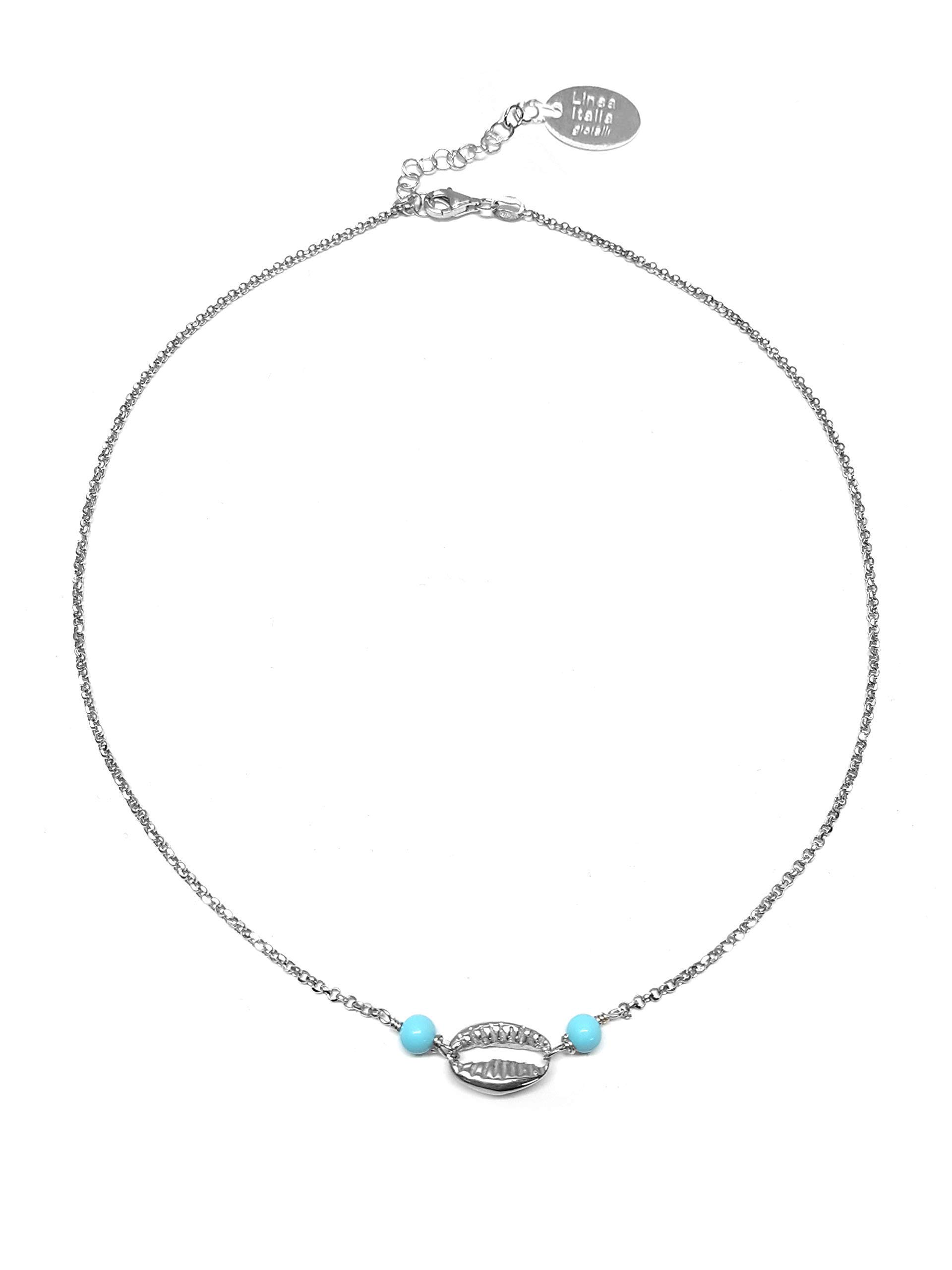 Linea Italia Gioielli - Collana per Donna in Argento 925 con Conchiglia e Pietre Azzurre - Made In Italy