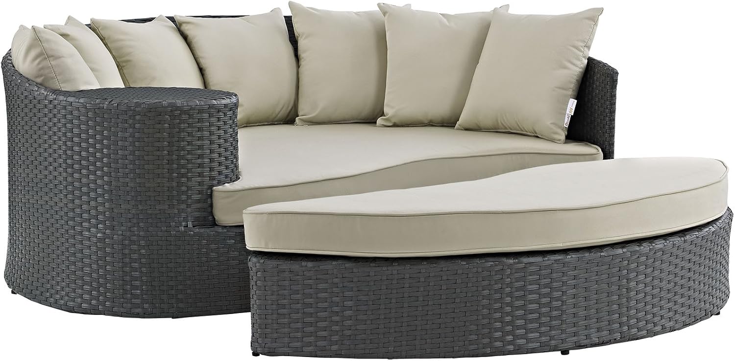 Modway Sojourn Wicker Rattan Outdoor Patio Sunbrella Fabric Daybed in Canvas Gray