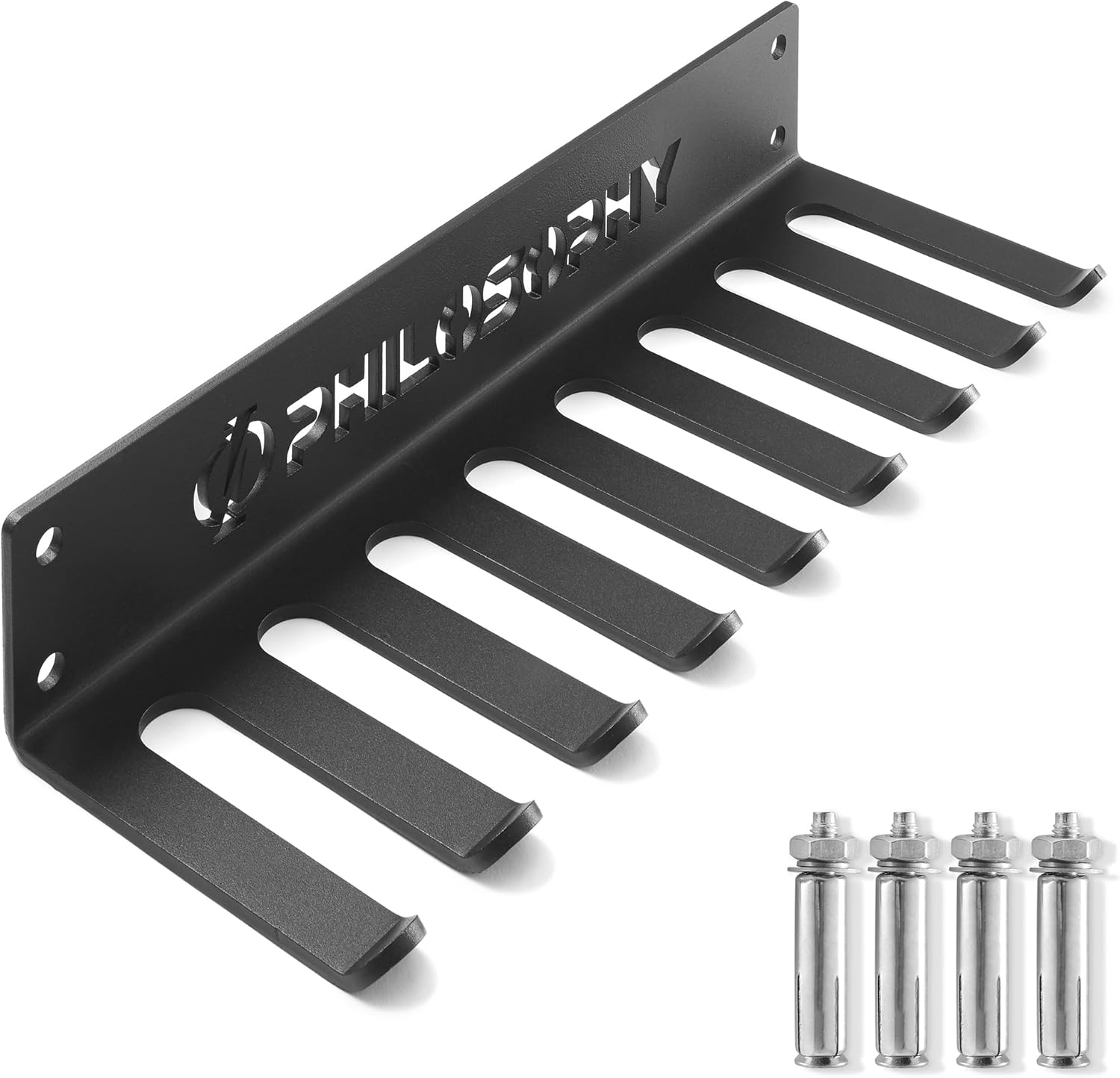 Philosophy Gym Accessory Rack Organizer, 9 Prong, Wall Mounted Multi-Purpose Workout Equipment Storage