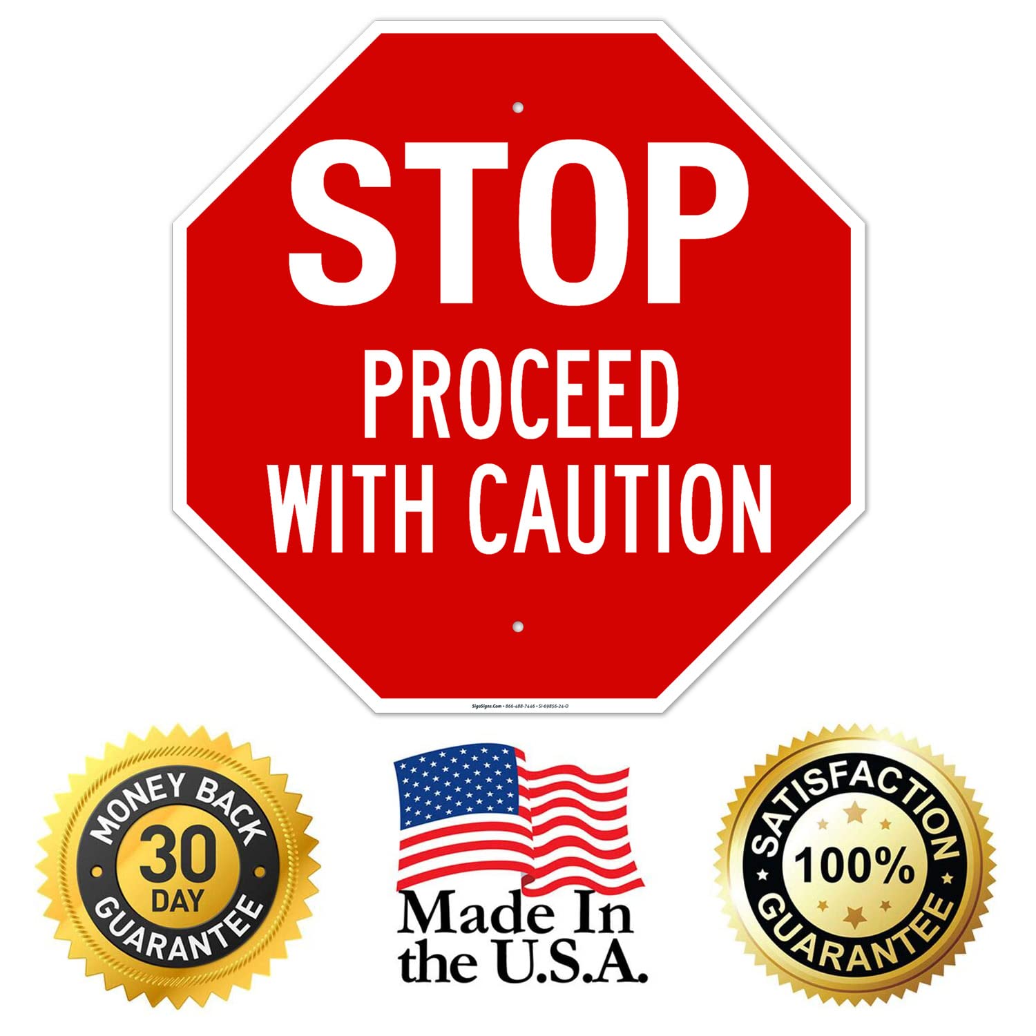 Slow Down & Go Safe: Heavy-Duty 18x18 Inch HDPE Stop & Proceed Sign | Made In USA | Weatherproof Outdoor Sign