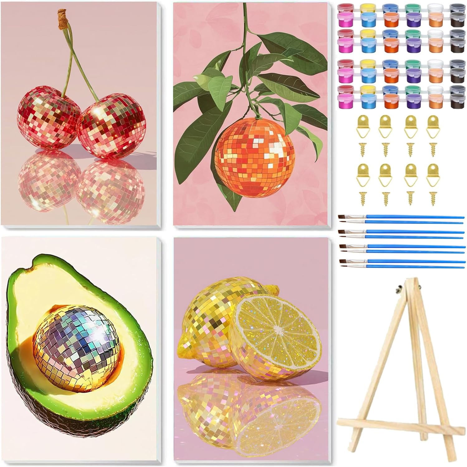 hkejoi 4 Pack Paint by Number for Adults, Disco Ball Paint by Numbers Kit for Adults Beginners, DIY Acrylic Painting by Number Kits for Gifts Home Decor 8x12 Inch