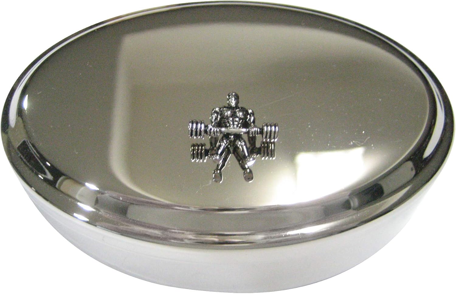 Kiola Designs Silver Toned Power Weight Lifter Oval Trinket Jewelry Box