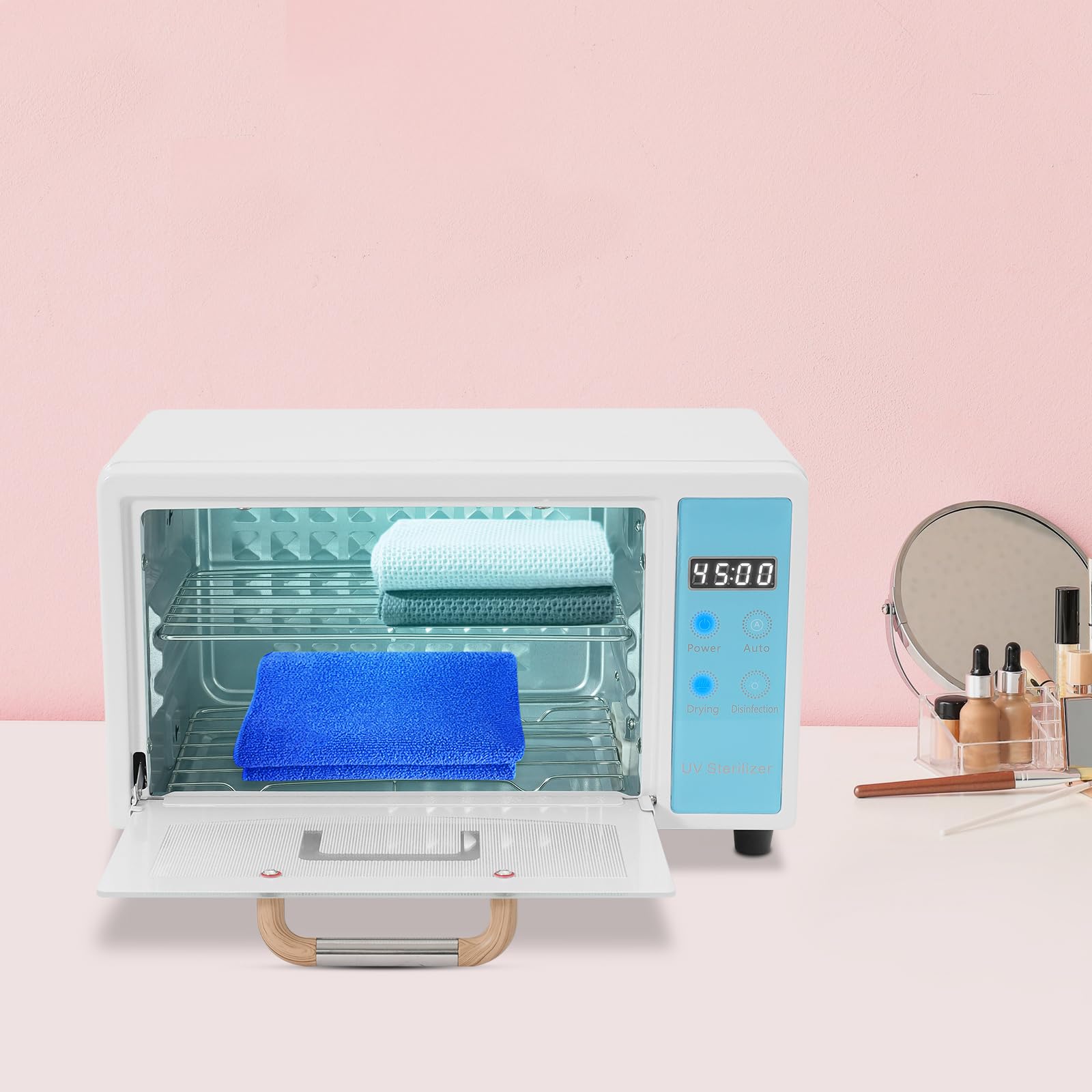 Sterilizzatore, armadietto disinfettante, sterilizzatore multifunzionale, luce UV, tecnologia di asciugatura ad aria calda 167°F, pulizia a 360°, silenziosa (45 dB)