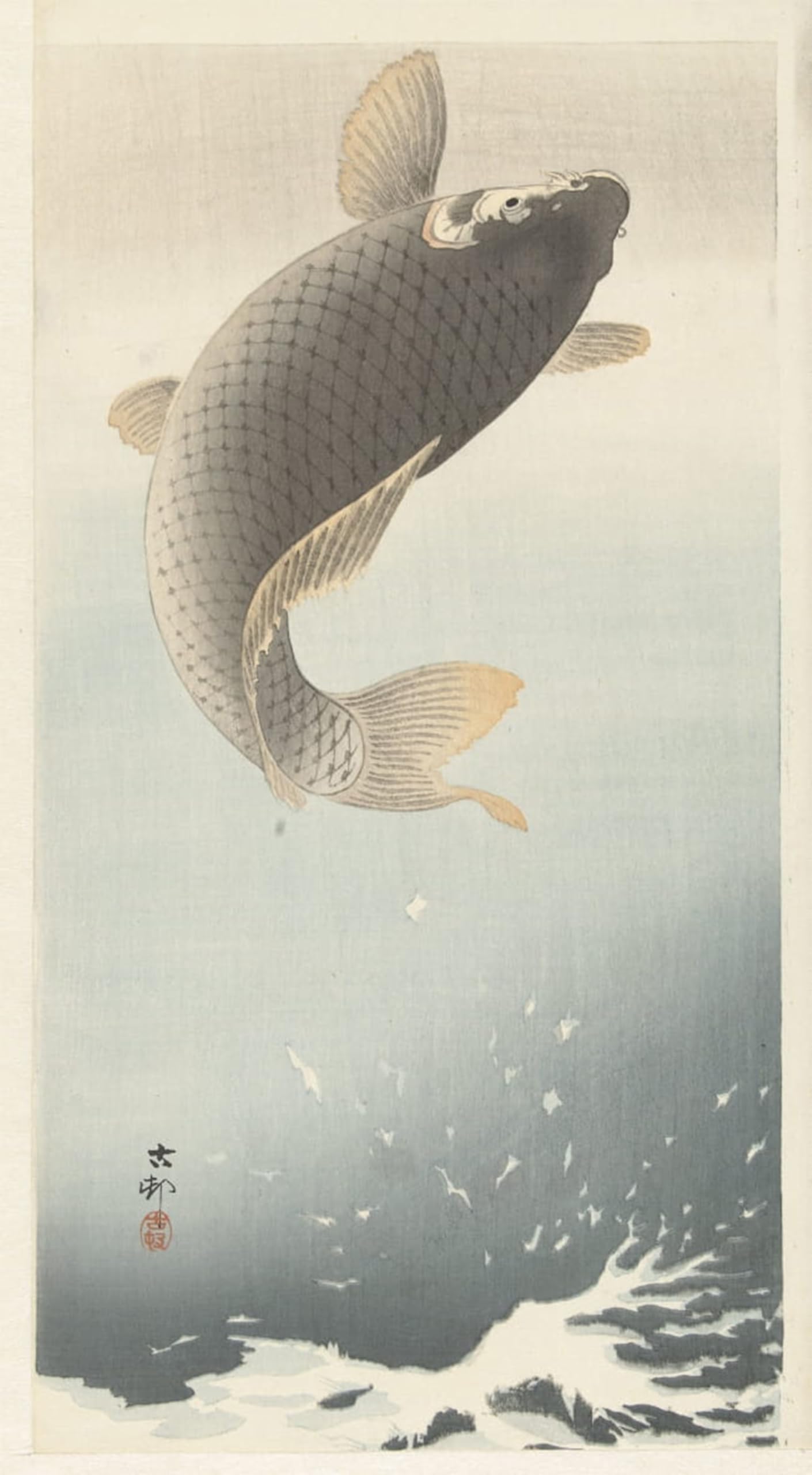 SERENDIPITP Vintage Picture Print on Canvas Wall Art Poster Two Carps by Ohara Koson Artwork Print Poster for Wall Decor 60x90cm