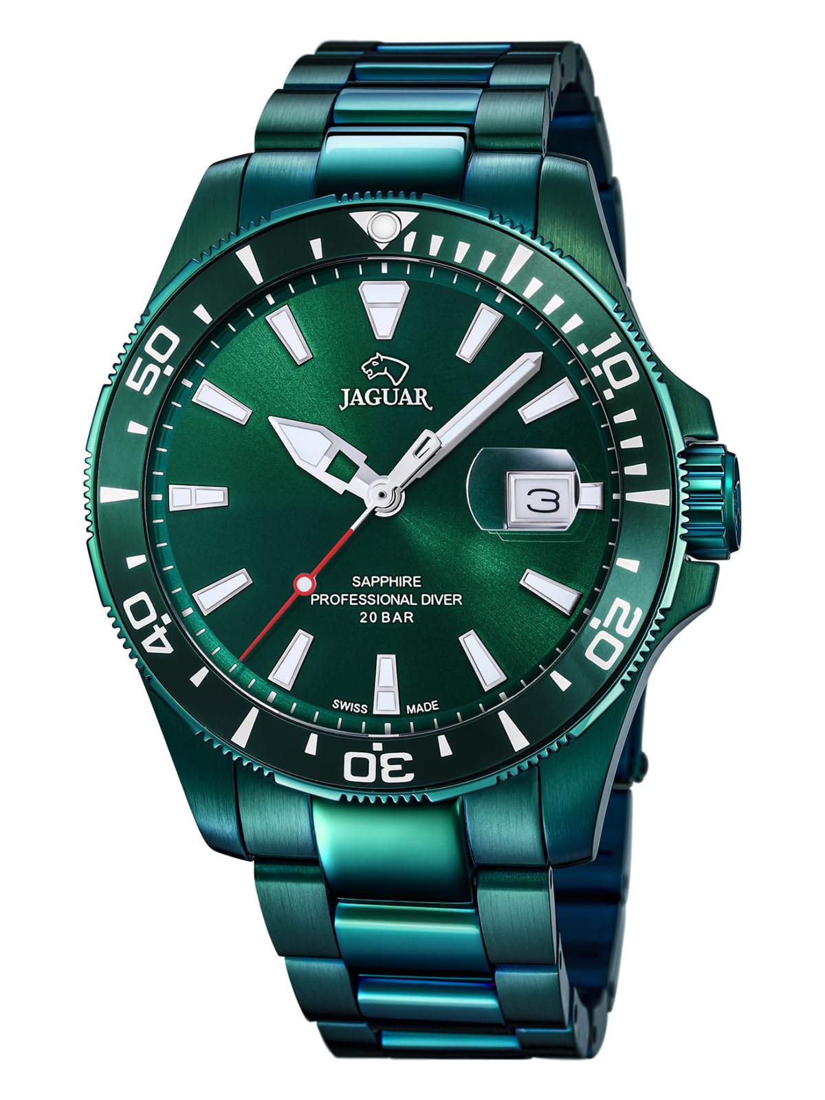 Jaguar Orologio Uomo Acciaio 316L Verde - Quarzo, Data, Vetro Zaffiro, Impermeabile 20 Atm - J988/1 Executive - 4