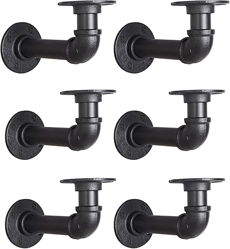 Miniatura 10 de Soportes Industriales en L para Estantes de Tubería para Madera de 7-14 Pulgadas de Profundidad, Hierro Resistente de 3/4", Soporte de Estante