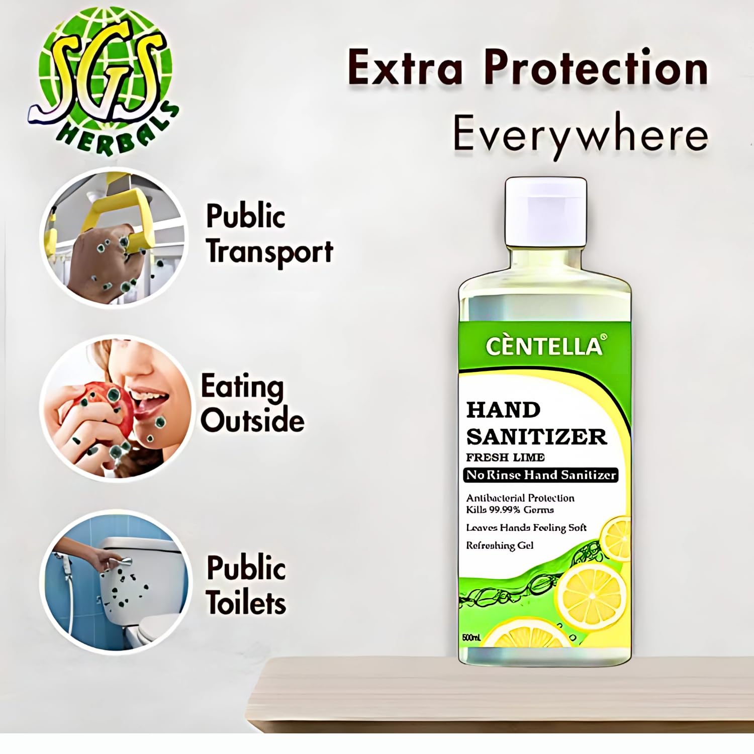 K'TRiQ Centella Hygienic Bact- X Hand Sanitizer Gel (Antibacterial) (Non-Sticky) Kills Germs No-Rinse Wash Hand Gel Hand Rub- 500 ML 3