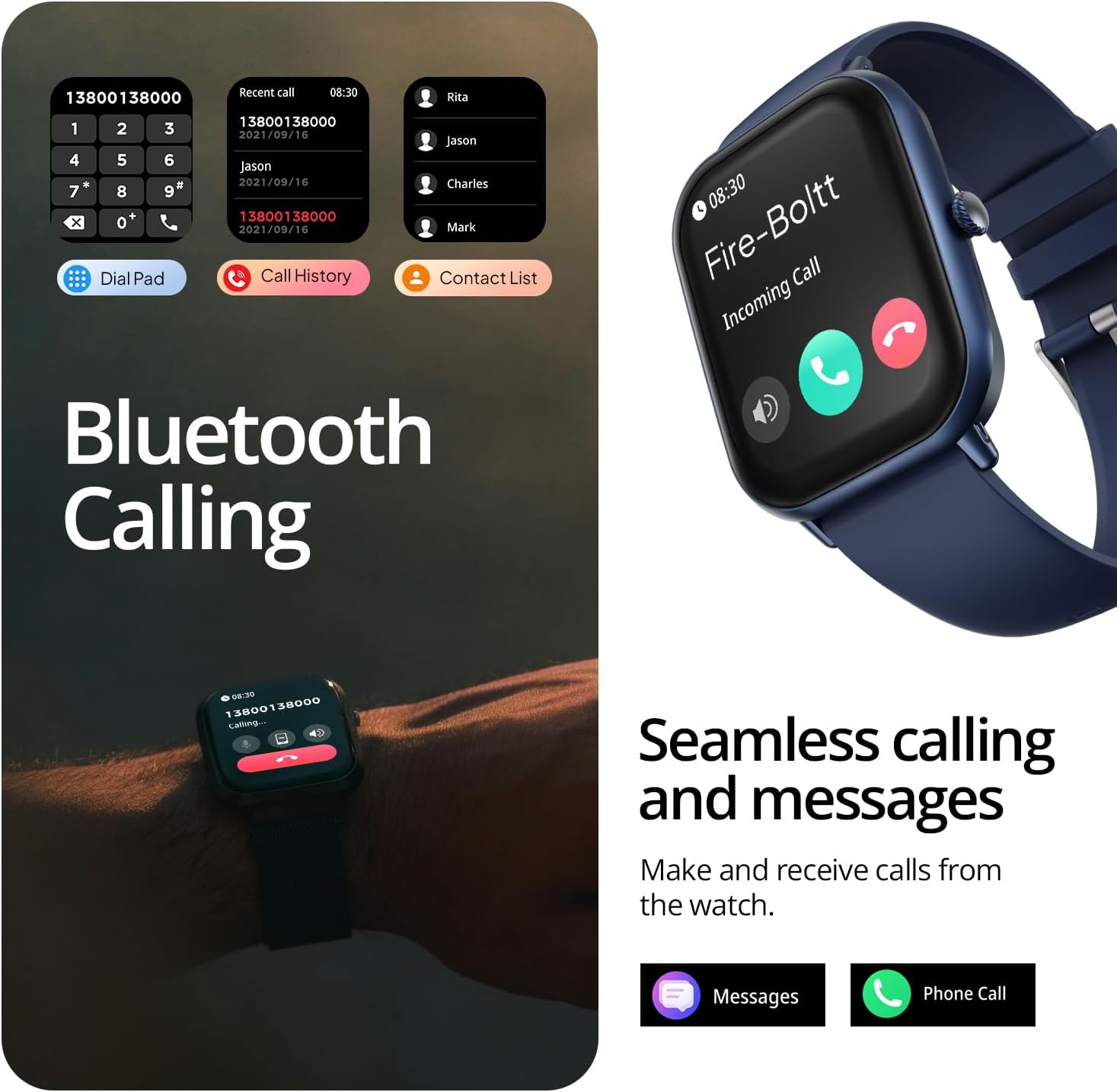 Fire-Boltt Ninja Call Pro Max Smart Watch displaying heart rate and SpO2 monitoring data.