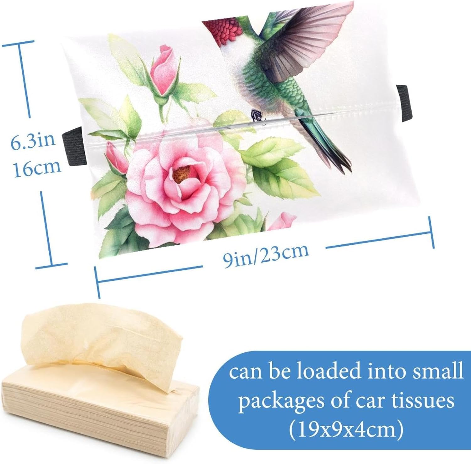 2 Pieces Tissues Purse Pocket Car Tissue Box Holder, Reusable Travel Car Visor Tissue Pouch Zipper Tissue Case for Vehicle Paper Storage (Sunflowers Hummingbird Print) image 3