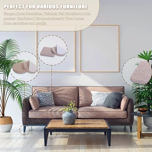 Vista 7 de Yelanon Almohadillas de fieltro para muebles de madera dura, 216 almohadillas de fieltro prémium para patas de silla, protectores de suelo
