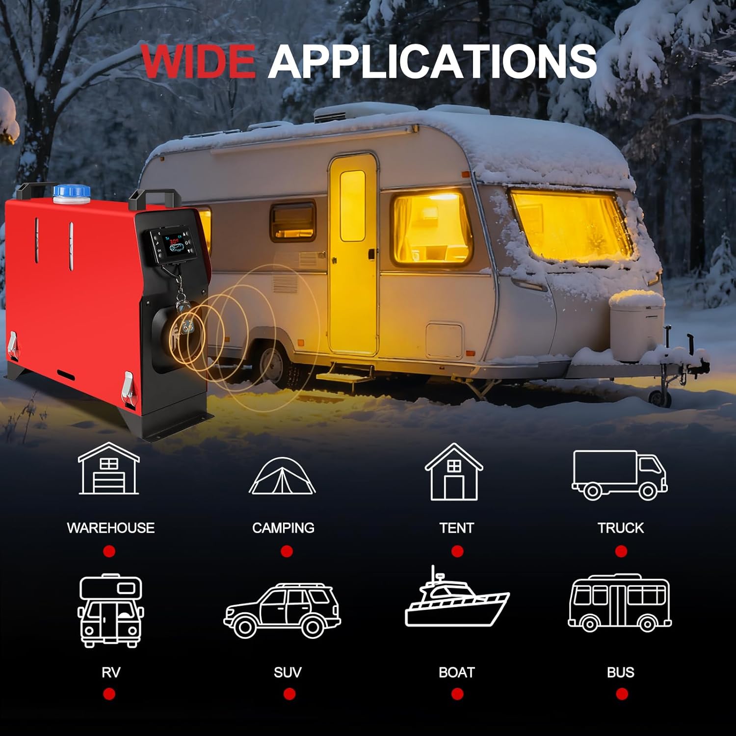 8KW Diesel Heater, 12V/24V Parking Heater with App Control and LCD Display, Automatic Start and Stop, for RV Garage Camper Fishing SUV Car Trailer Camper Van Boat (Red - Vertical)