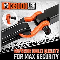 Vista 5 de HORUSDY - Correa de remolque de nailon de gran resistencia con ganchos 3" x 30 pies - 35,000 libras de resistencia a la rotura, receptor de grillete