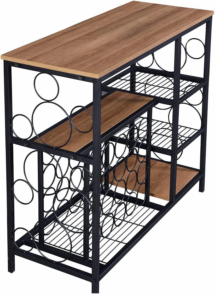 Hombazaar Industrial Wine Rack Table with Glass Holder and Wine Storage, Console Table with Wine Rack, Wine Bar Cabinet for Home Kitchen Dining Room, Brown : Home & Kitchen