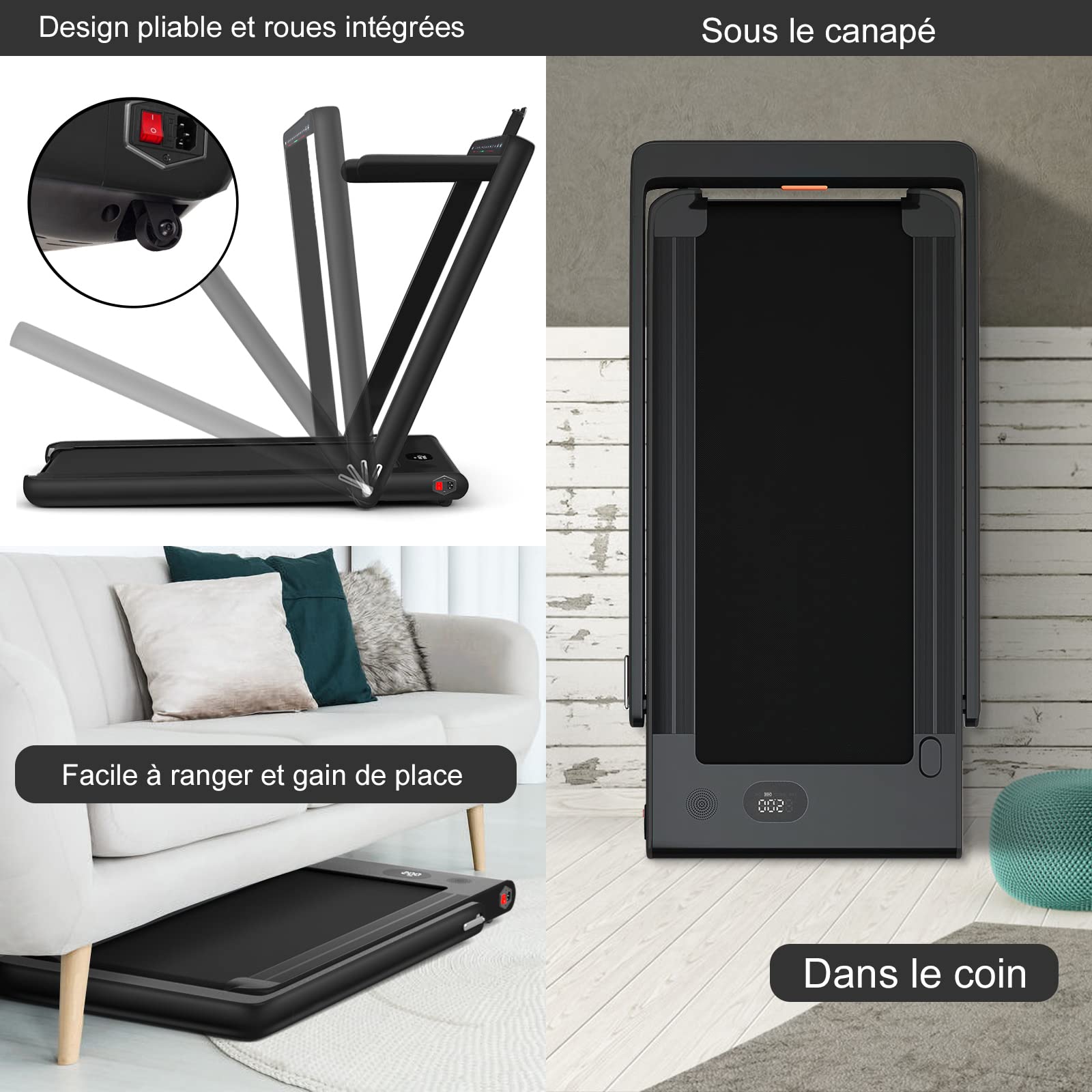 COSTWAY Tapis de Course Électrique Pliable 2 en 1
