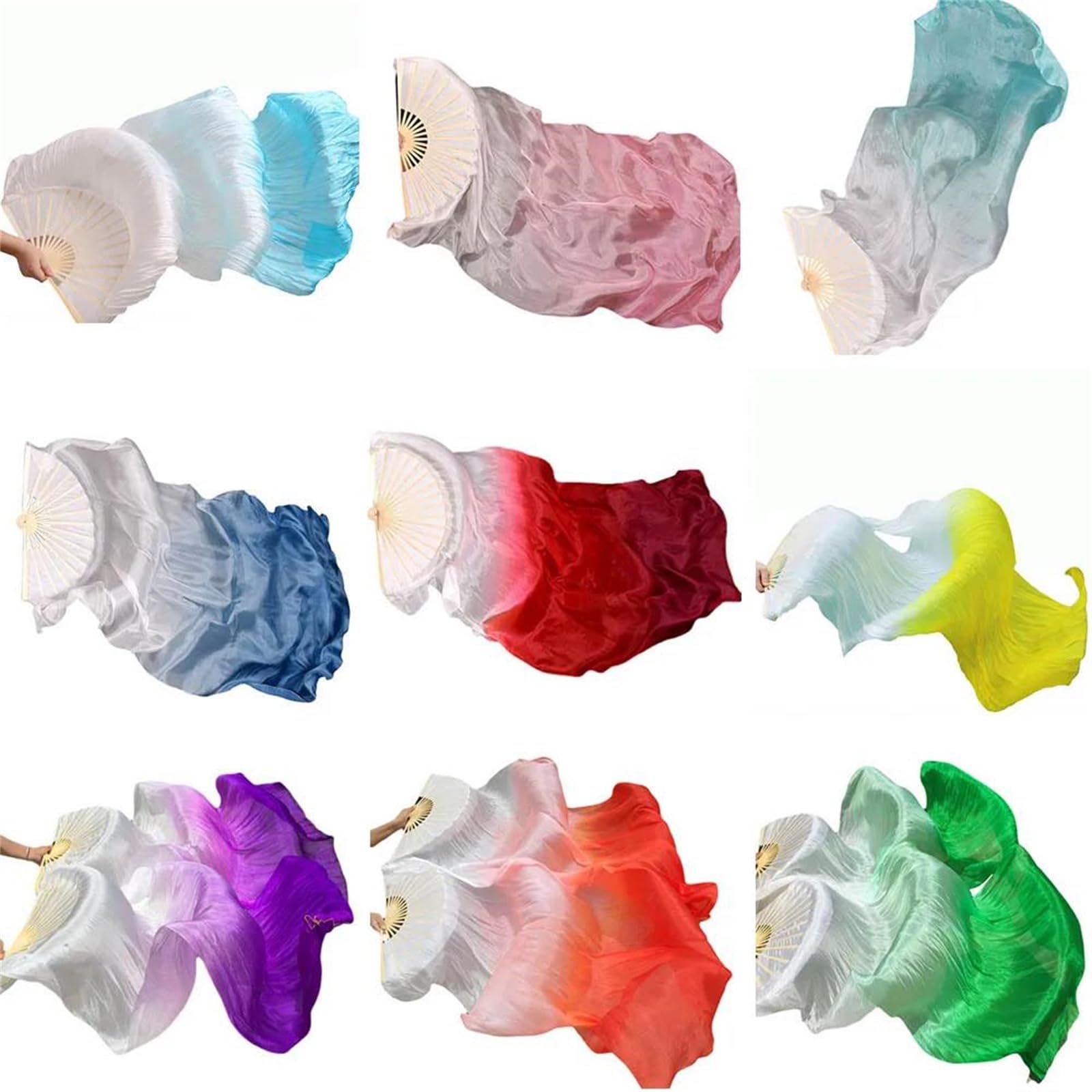 1Pair Ventre Danza di Seta Fan Seta Lungo Seta Fan Handmade Gradiente Colore Danza Fan Possono Essere Personalizzati Imitazione Seta