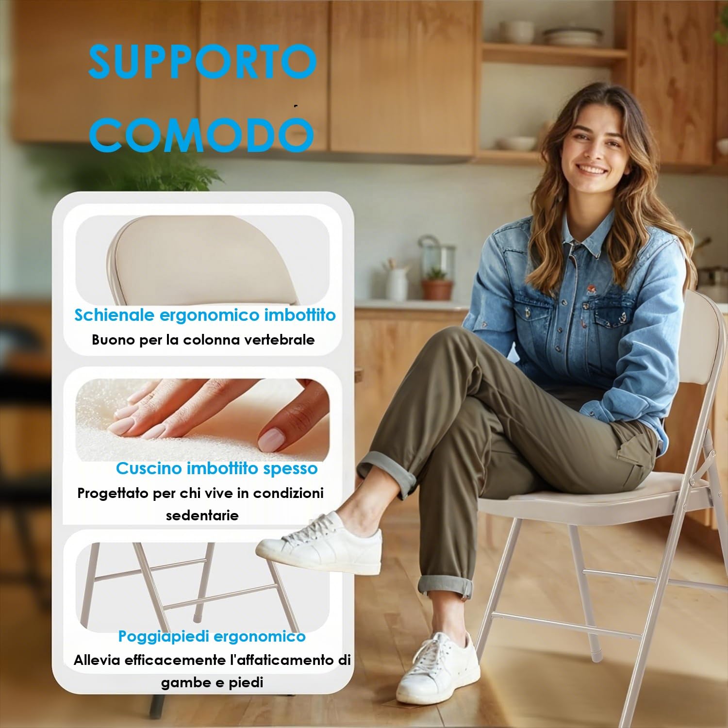 Set di 4 Sedie Pieghevoli, Imbottite, Portata Fino a 160 kg, Comodo ed Stabili Sedia Pieghevole per Giardino, Esterno, Campeggio, Balcone Interni, Ufficio, Feste, Cachi