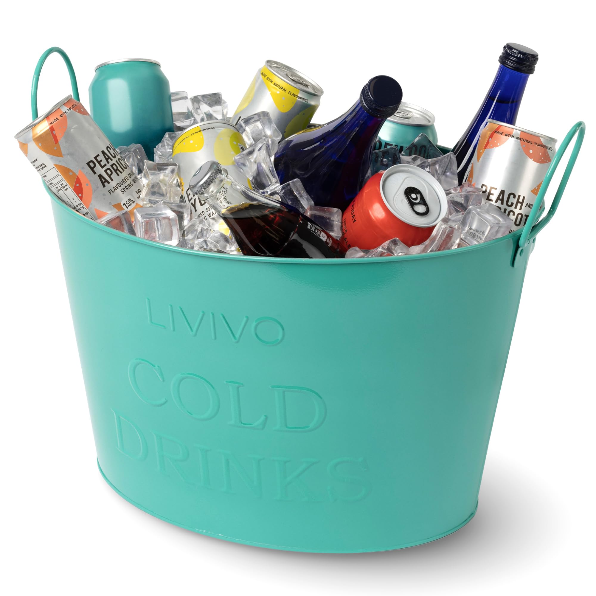 LIVIVO 24L Galvanised Steel Large Ice Bucket - Drinks Cooler Bucket with Handles for Parties, BBQs, Garden Bar, Beer Bucket, Wine & Champagne Cooler, Metal Tub for Bottles & Cans - Turquoise