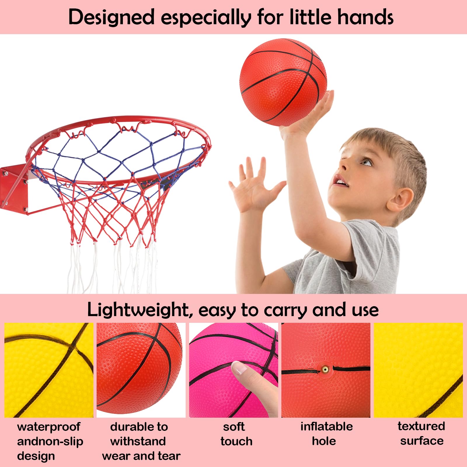 Set De 6 Mini Ballons De Basket 15 Cm – 3 Couleurs – Avec Pompe – Pour Enfants, Plage, Piscine, Intérieur/extérieur