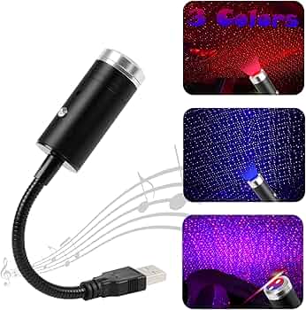 Aevdor USB Star Light Sound Activated, 3 Colors + 9 Functional Modes, Car Ceiling Interior Light, Romantic USB Night Light Decorations for Home Car Room Party Ceiling,Plug and Play (Red&Blue)