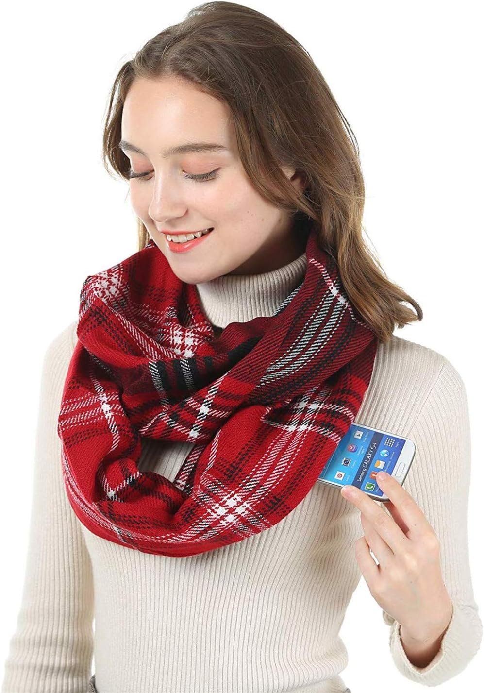 Ulalaza Infinity Scarf with Hidden Zipper Pocket Lightweight Travel Wrap for Women Girls - Image 6