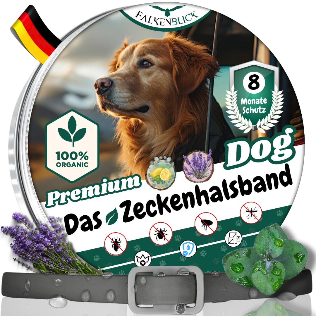 Das Zeckenhalsband für Hunde 100% Pflanzliches Premium Öl 2026 | Wirkungsvoller Schutz gegen Zecken Flöhe Mücken Läuse Ungeziefer Lavendel Zitroneneukalyptus - 8 Monate Wirkungsdauer