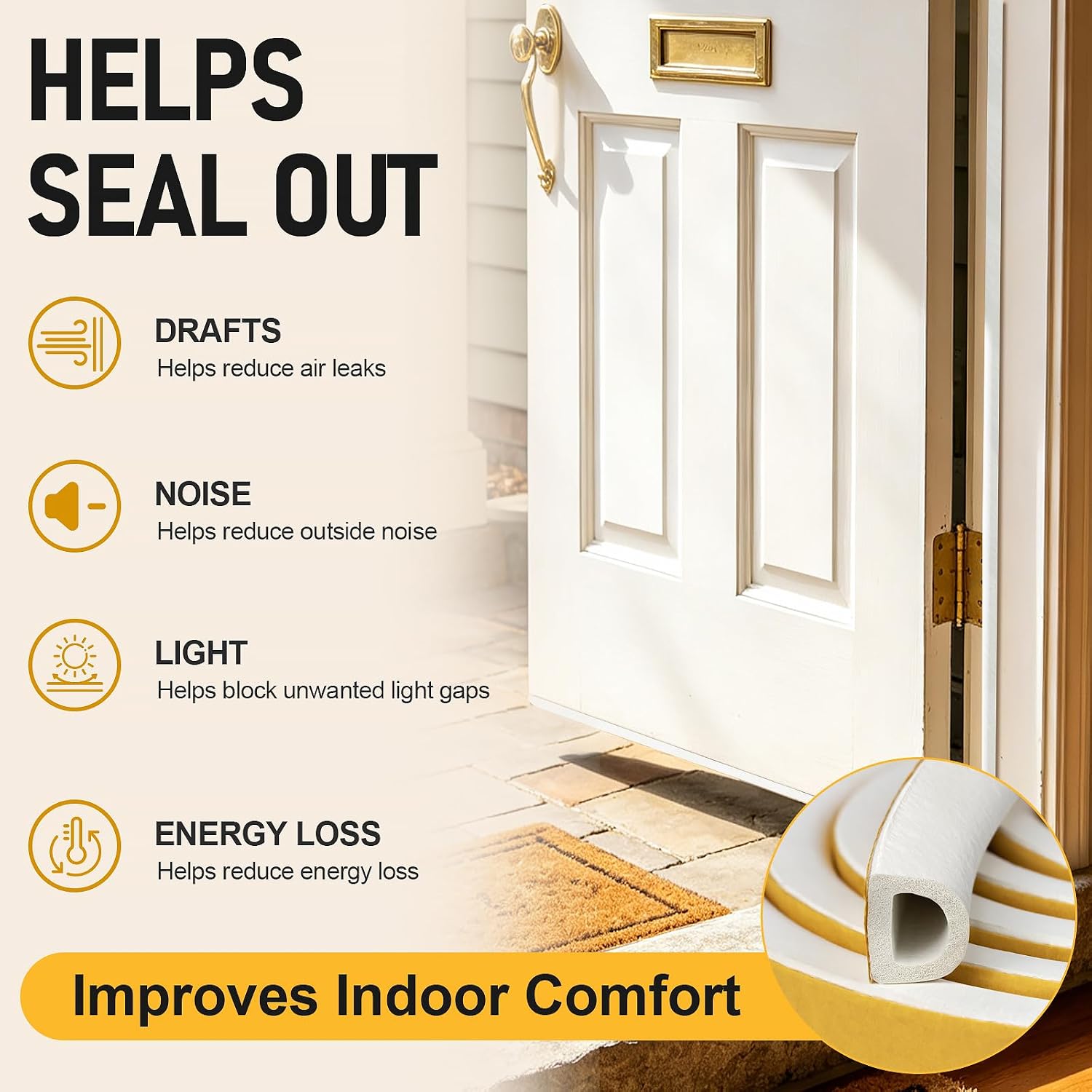 Large Gap D-Shaped Weather Stripping Door Seal, 20 FT, White