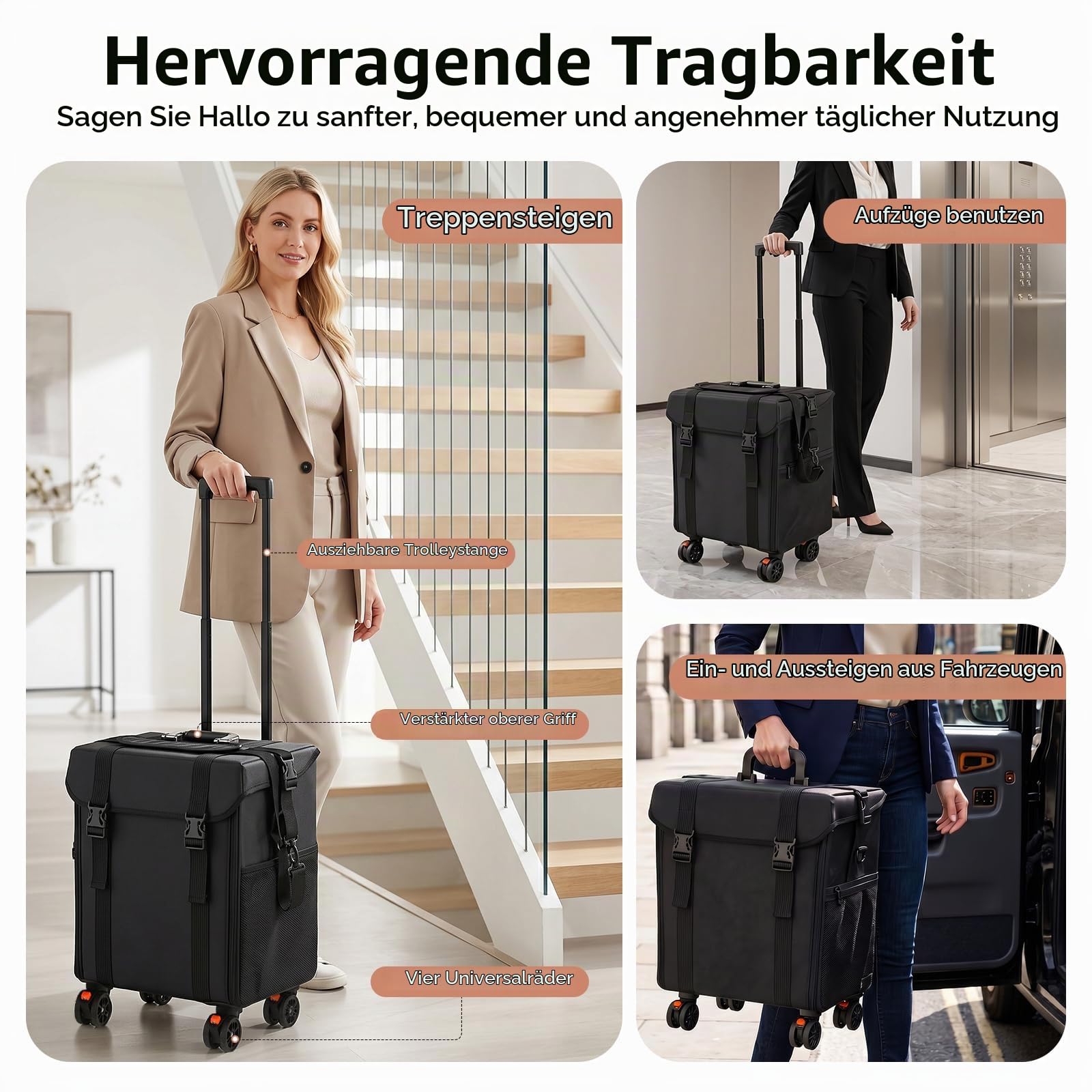 2 In 1 Kosmetik Trolley Multi-Function Friseurkoffer Professionelle Schwarz Kosmetikkoffer Beauty Tools Trolley mit 8 Herausnehmbare Schubladen und Rollen für Friseuren, Nageltechnikern, Kosm