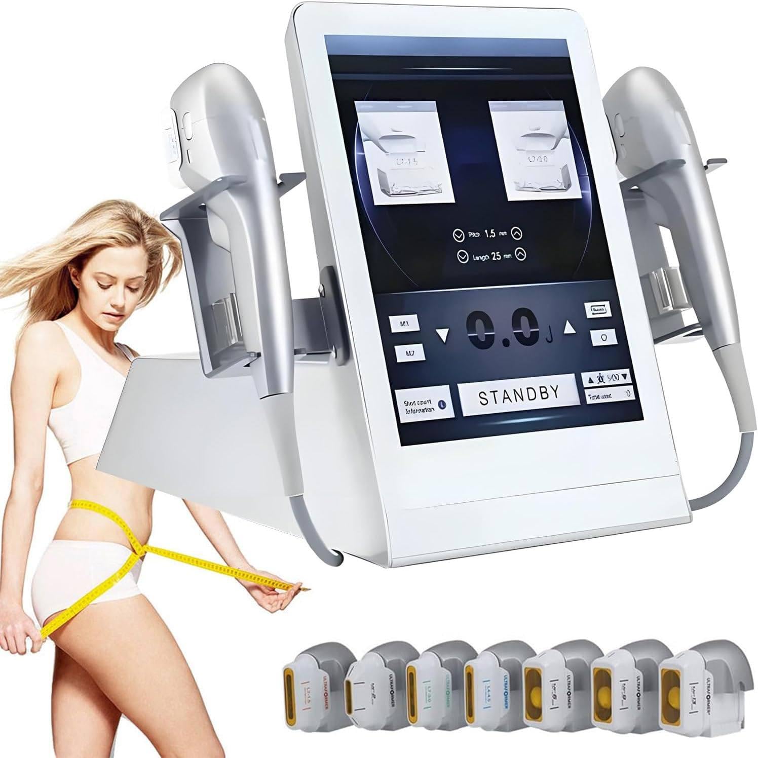 Oiyeknrd Facial Lifting Anti-Wrinkle Body Slimming Beauty Device, 7D HIFU Skin Rejuvenation Machine, with 2 Handles, Targets Wrinkles, Cellulite and Jawline, Home and Salon Use