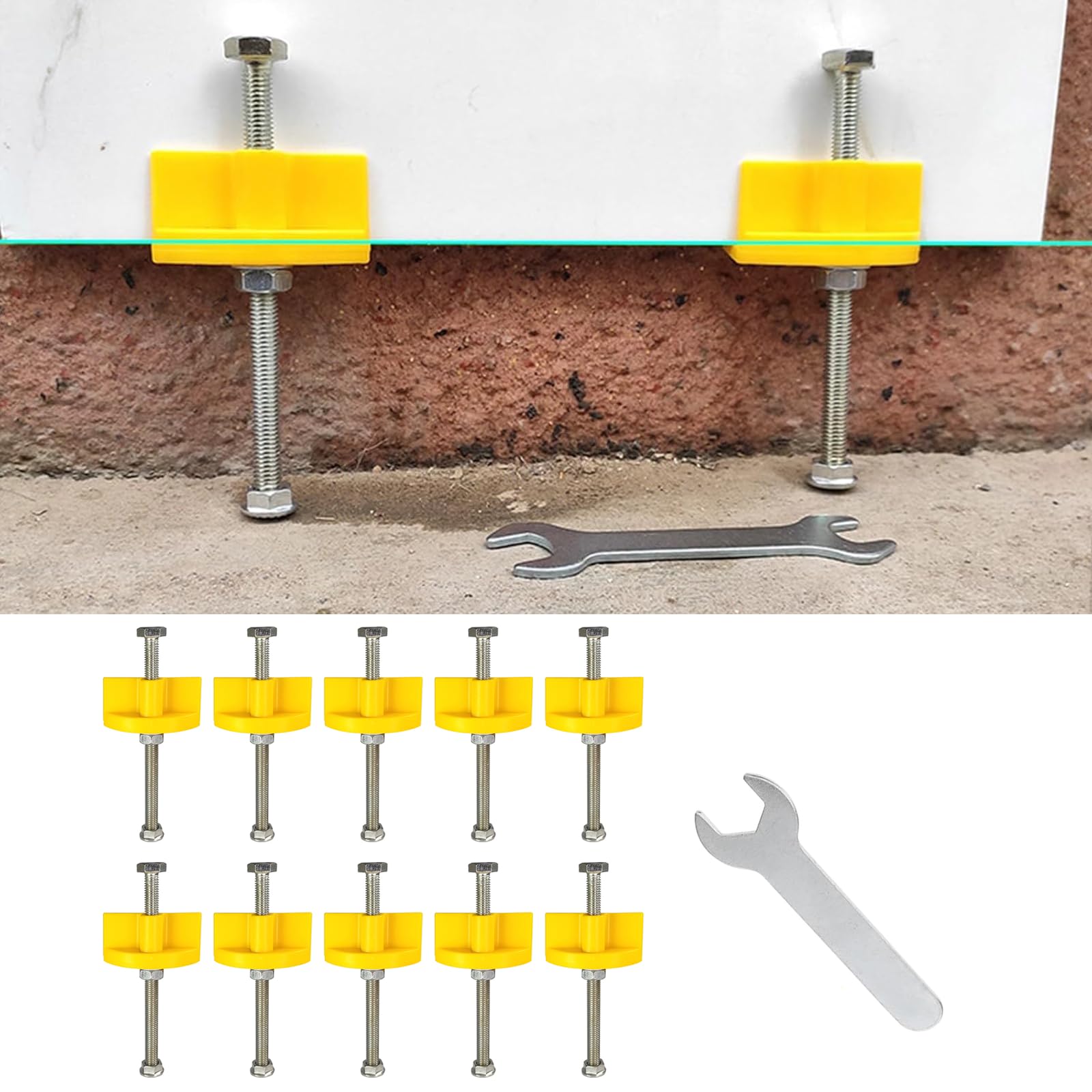 Gdraco 10pcs Tile Support, Ceramic Tile Holder, 2-9.5cm Tile Lifter Height Regulator, Wall Tile Height Locator, Wall Levelling System, Home Decorating Master use Gadgets, Yellow