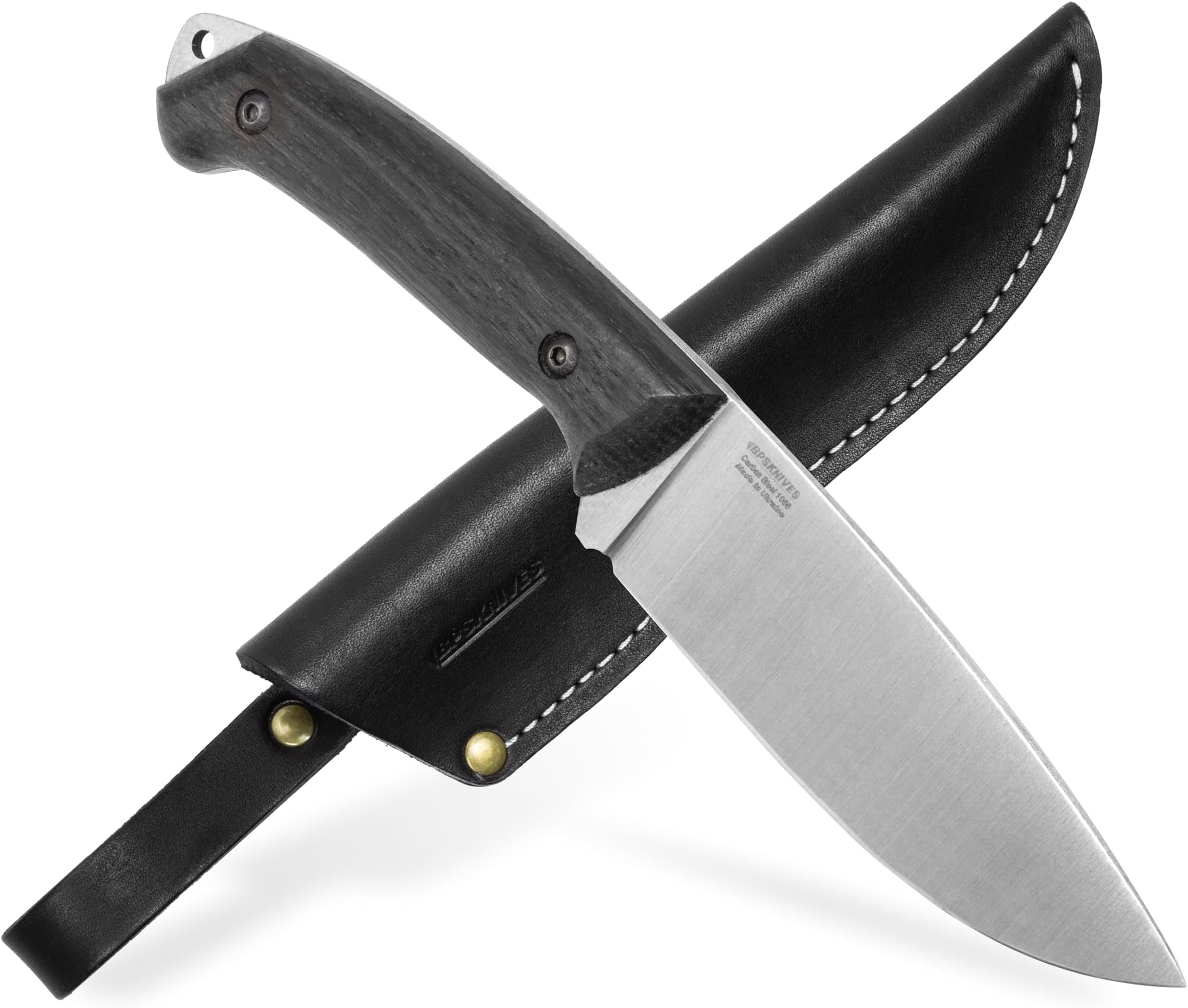 BPSKNIVES Savage Bushcraft Knife Full Tang Camping Knife with Leather Sheath Carbon Steel Knives, Outdoor Fixed Blade Bush Survival Knives Gift for Men, Camp Gear